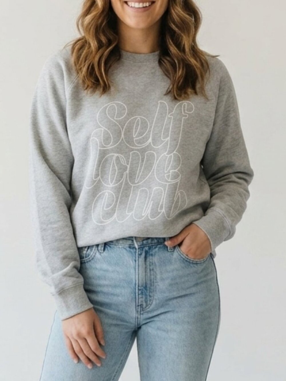 Brunette The Label "Self Love Club" Oversized Pebble Grey Fleece Crewneck M/L
